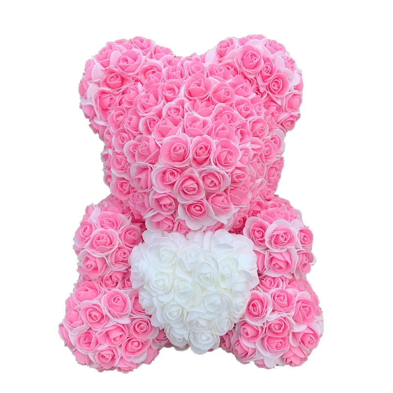 40cm Rose Bear Heart Artificial Flower Rose Teddy Bear For Women Valentine's Wedding Birthday Christmas Gift - Diachris