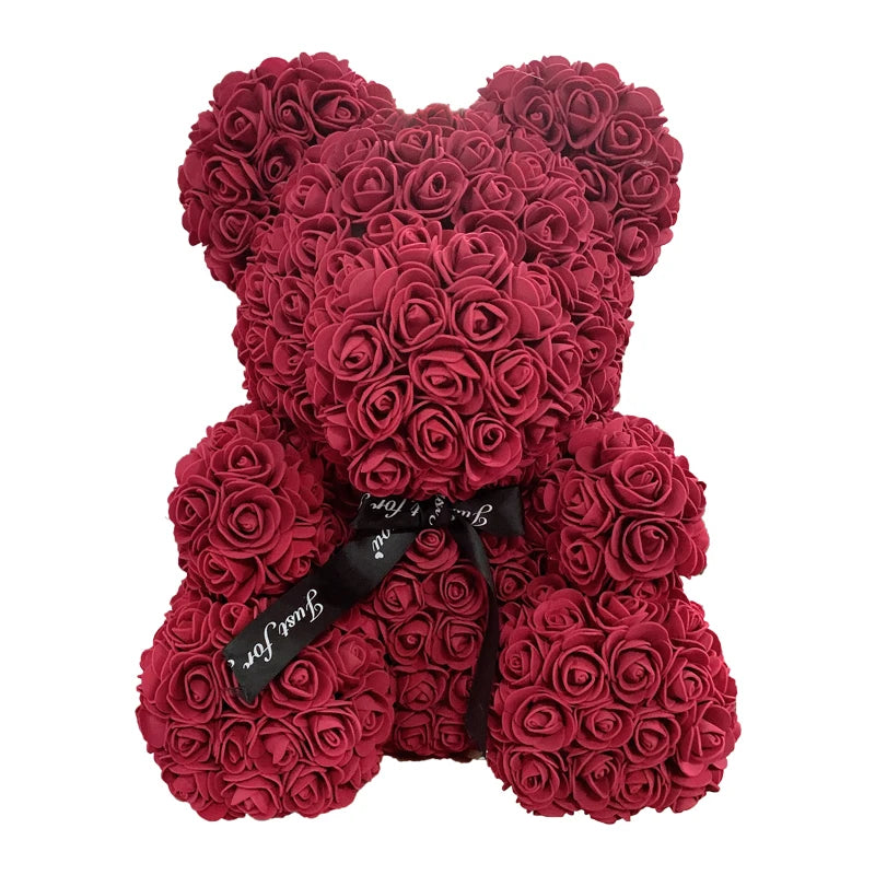 Red Rose Bear 40cm Bear Of Roses Artificial Flower Rose Teddy Bear For Women Valentine's Day Wedding Birthday Gift - Diachris