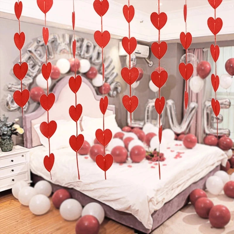 16pcs/set 2M Red Hearts Garland DIY Valentines Day - Diachris