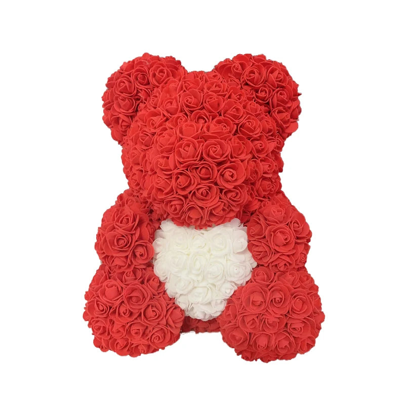 Red Rose Bear 40cm Bear Of Roses Artificial Flower Rose Teddy Bear For Women Valentine's Day Wedding Birthday Gift - Diachris