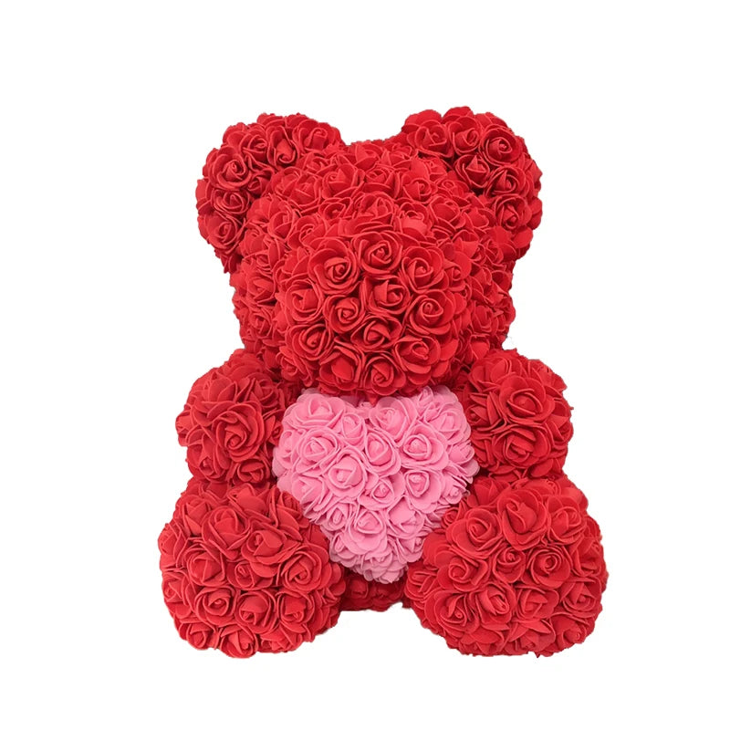 Red Rose Bear 40cm Bear Of Roses Artificial Flower Rose Teddy Bear For Women Valentine's Day Wedding Birthday Gift - Diachris