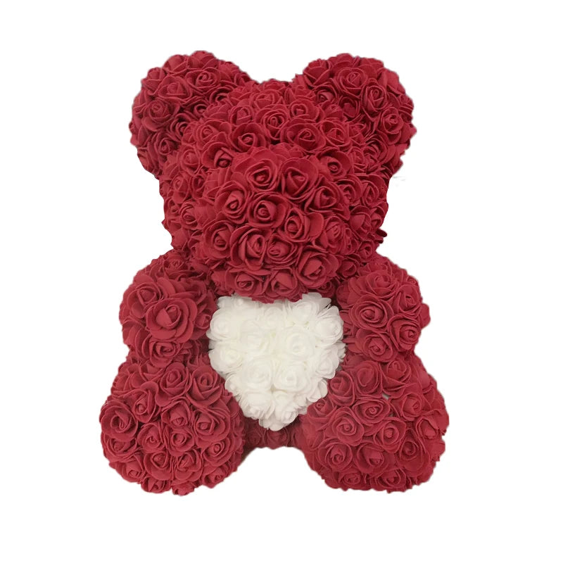 Red Rose Bear 40cm Bear Of Roses Artificial Flower Rose Teddy Bear For Women Valentine's Day Wedding Birthday Gift - Diachris