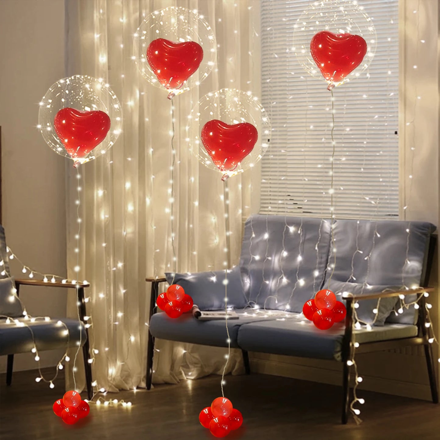 Led Luminous String Lights, Transparent Wave Balloon, Red Heart-Shaped Balloon Suitable - Diachris