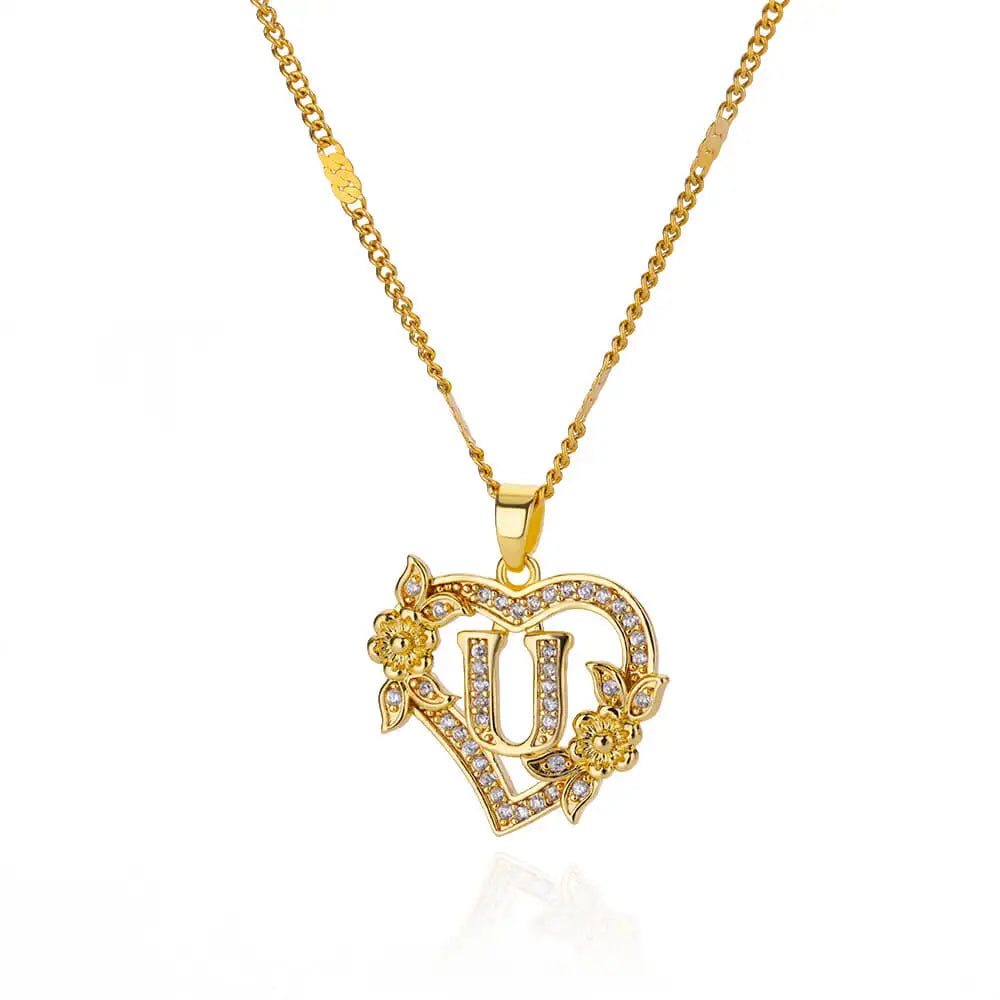 Zircon Flower Heart Initials Necklaces - Diachris