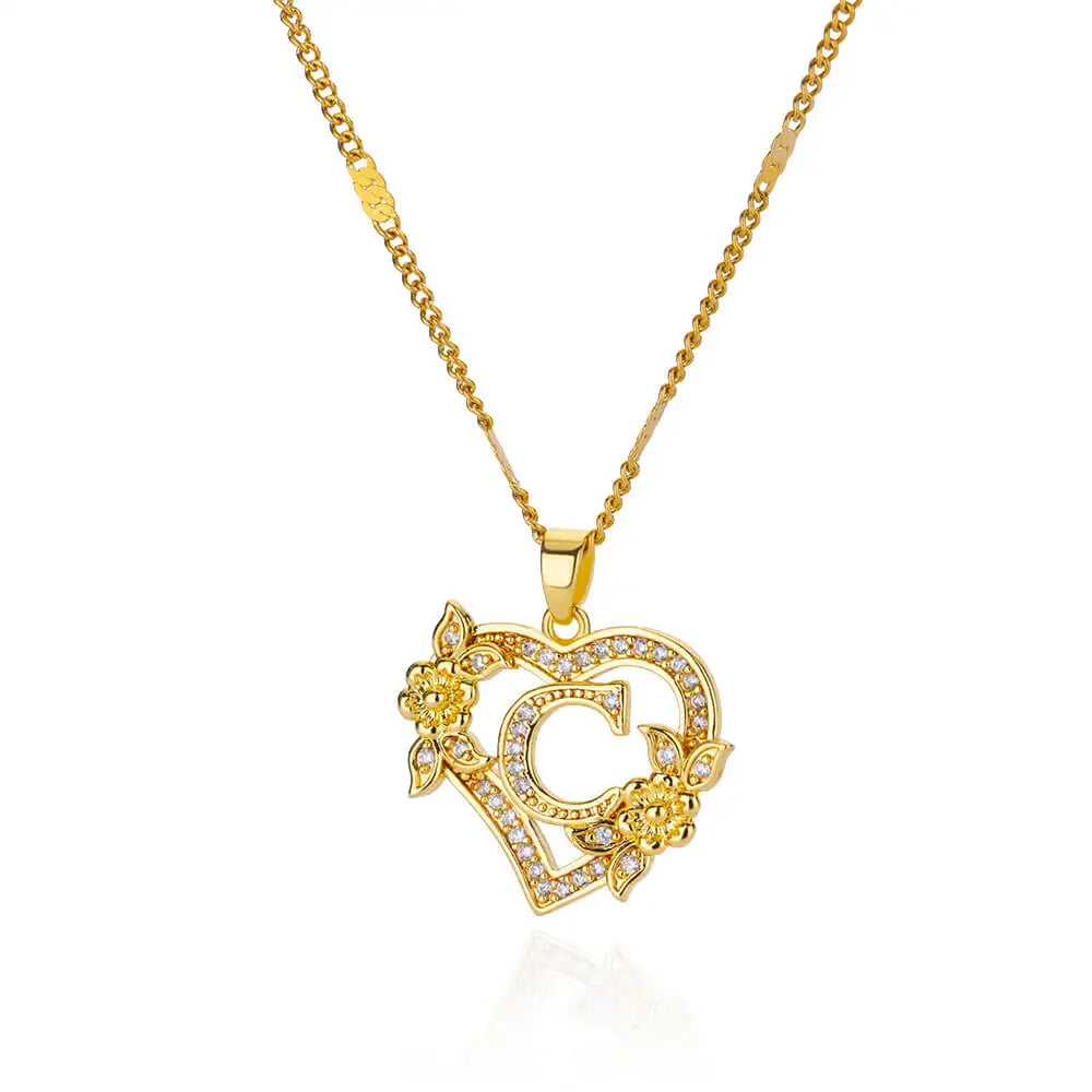 Zircon Flower Heart Initials Necklaces - Diachris