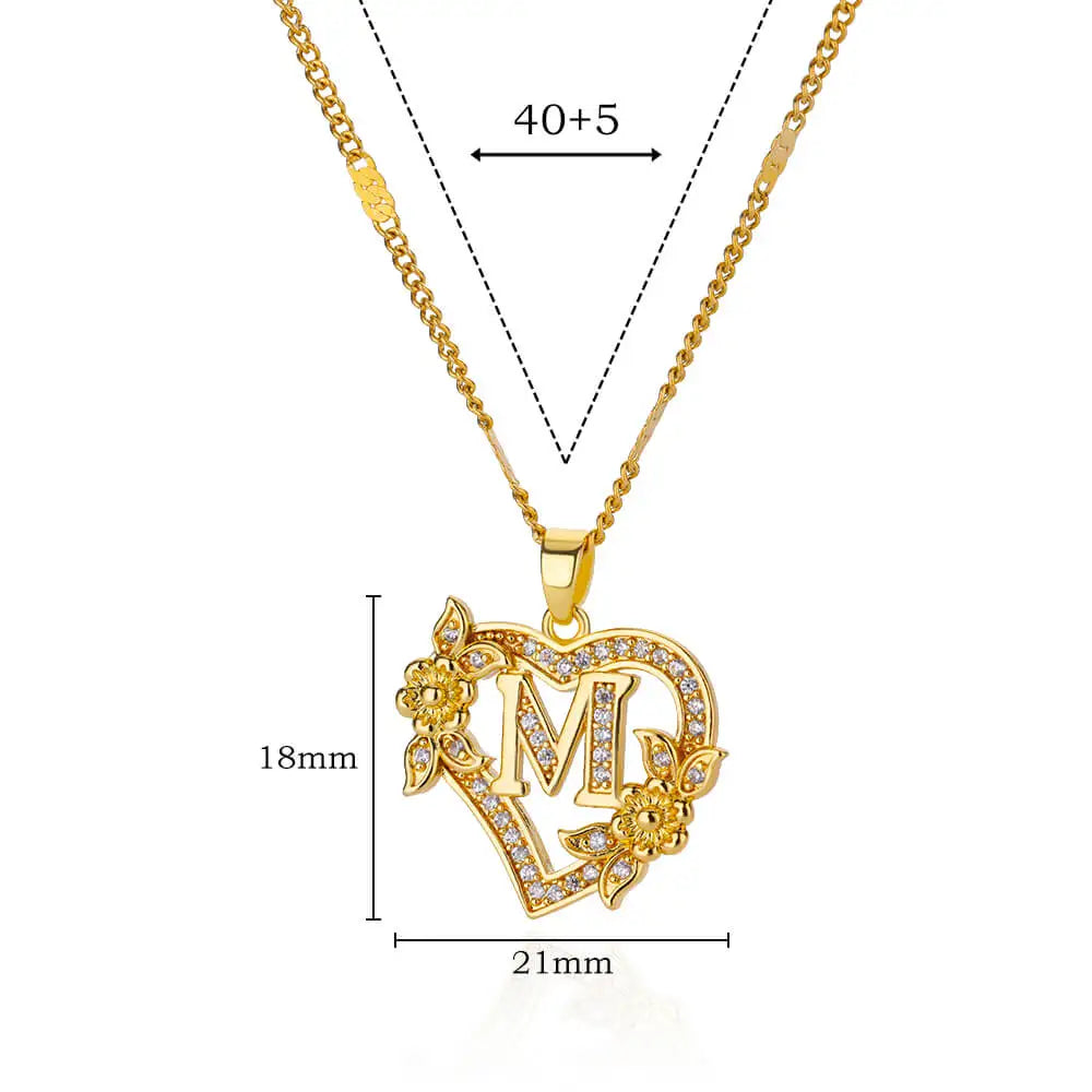 Zircon Flower Heart Initials Necklaces - Diachris