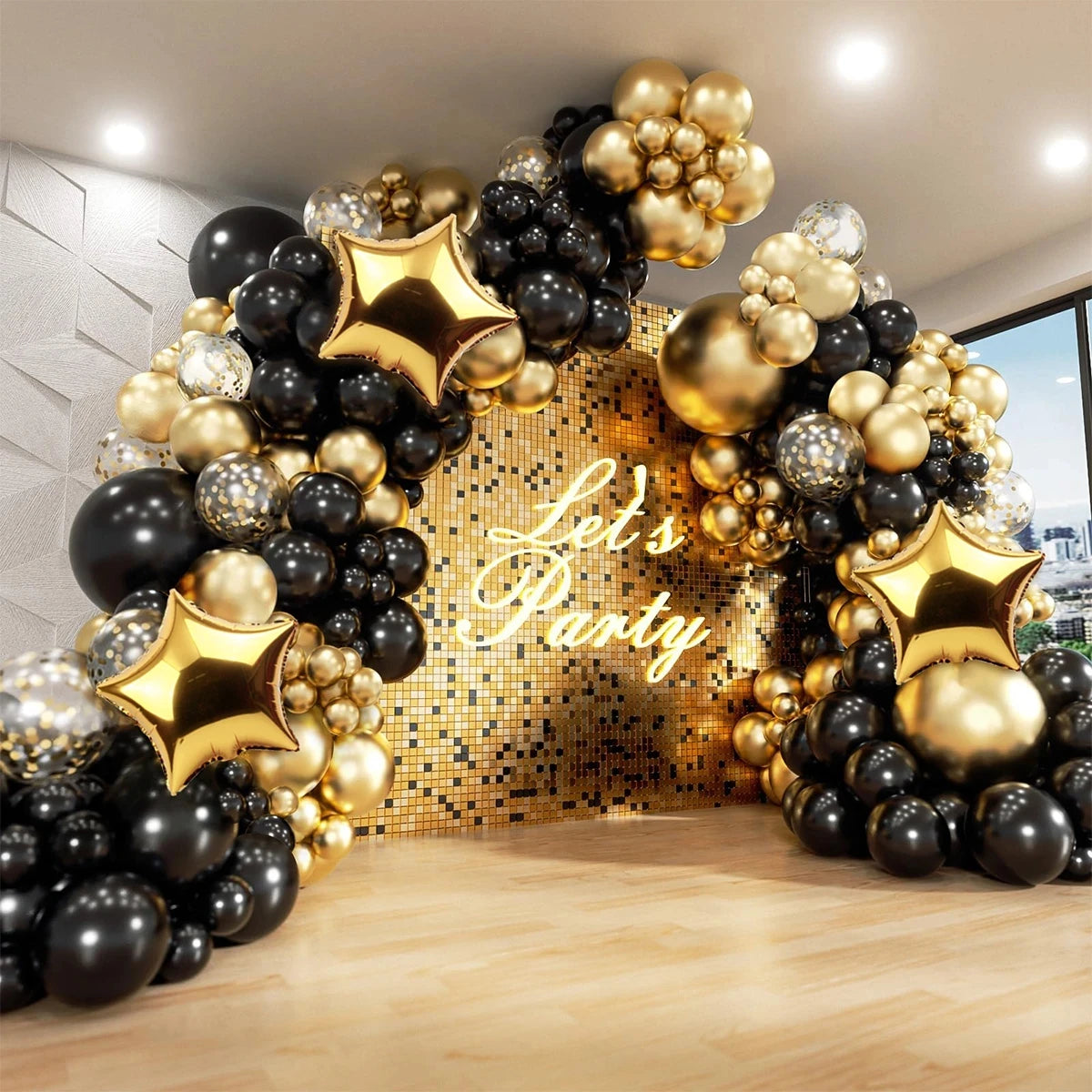 134Pcs Black Gold Balloon Garland Arch Kit - Diachris