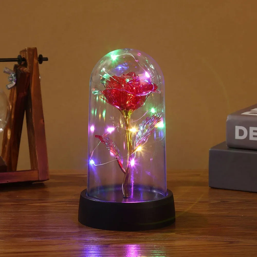 Rose LED Light Foil Flower In Glass Cover - Diachris