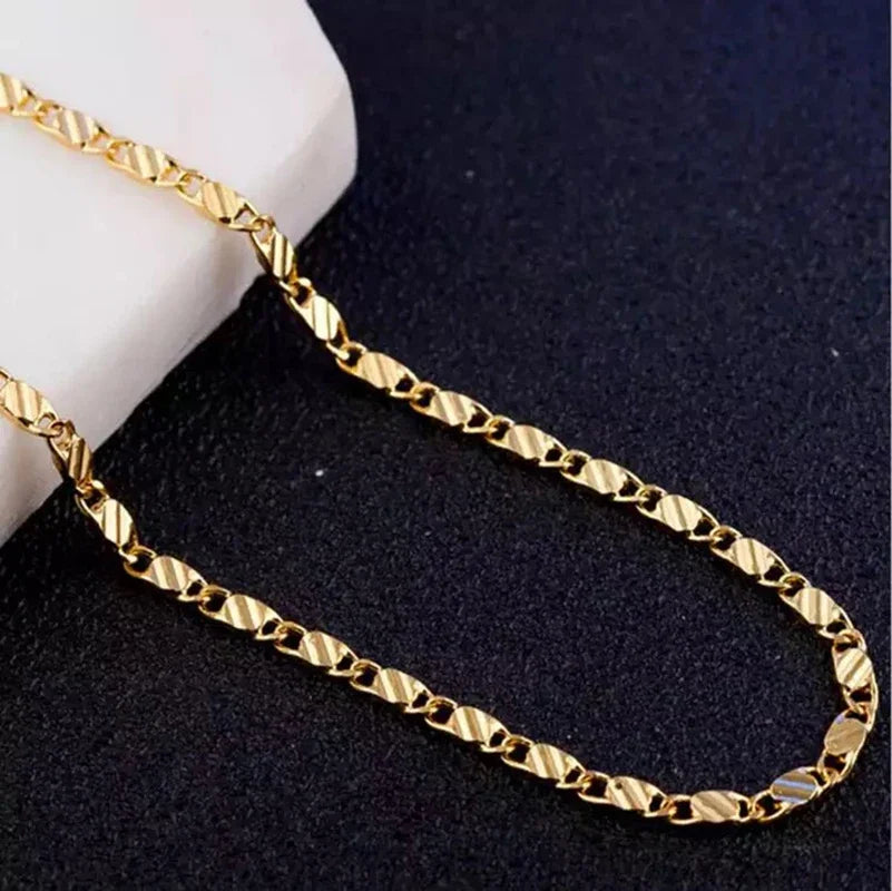 18k Gold Necklace 2MM 16/18/20/22/24/26/28/30 Inch Side Chain Necklace - Diachris