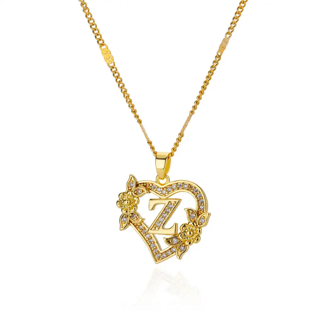 Zircon Flower Heart Initials Necklaces - Diachris