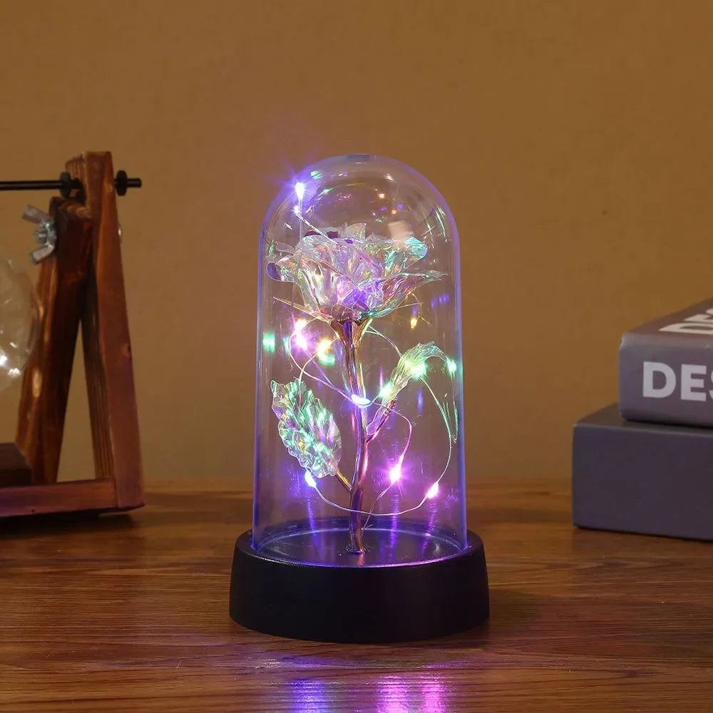 Rose LED Light Foil Flower In Glass Cover - Diachris