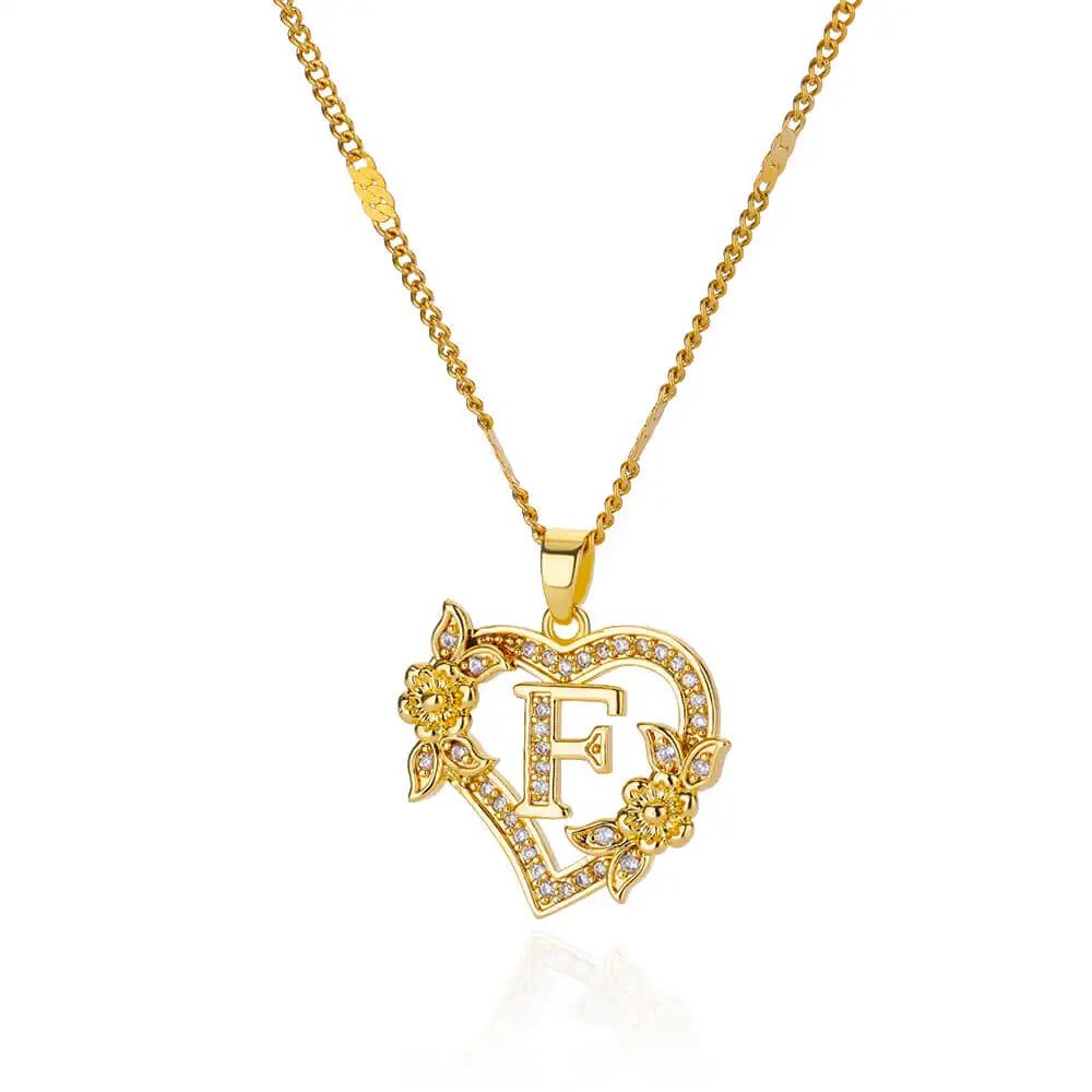 Zircon Flower Heart Initials Necklaces - Diachris