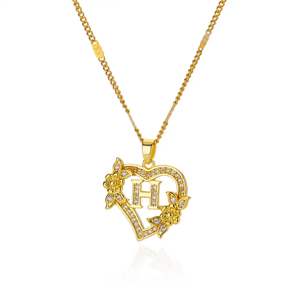 Zircon Flower Heart Initials Necklaces - Diachris