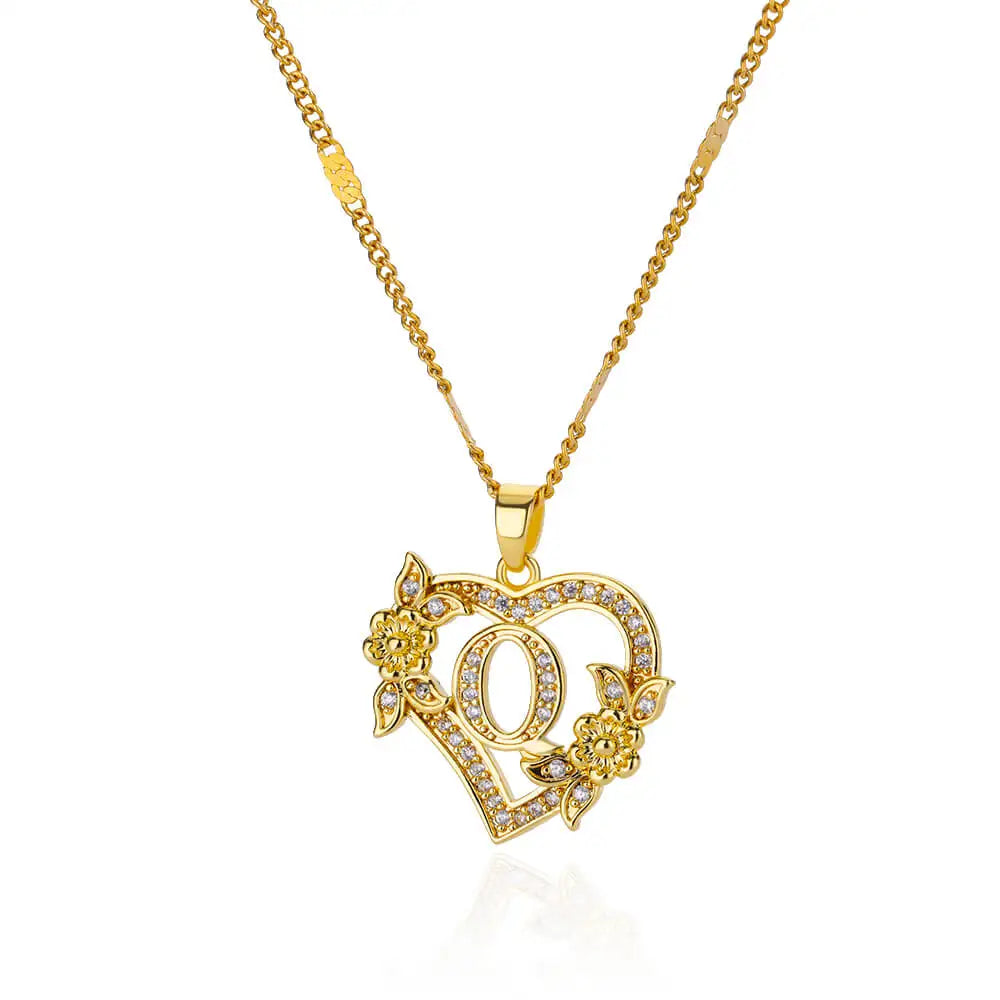 Zircon Flower Heart Initials Necklaces - Diachris