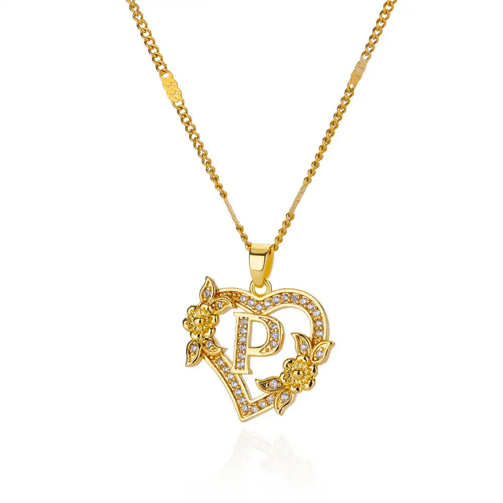 Zircon Flower Heart Initials Necklaces - Diachris