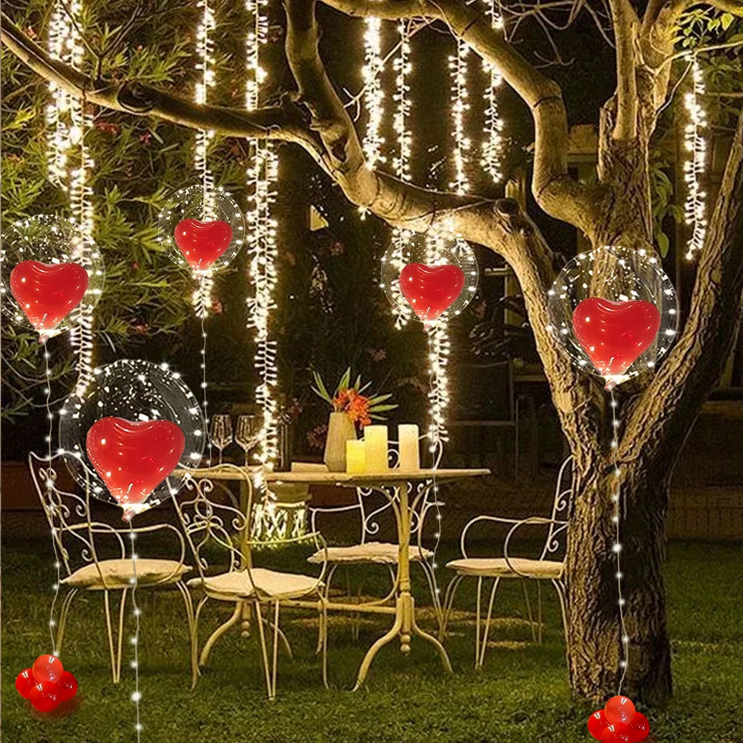 Led Luminous String Lights, Transparent Wave Balloon, Red Heart-Shaped Balloon Suitable - Diachris