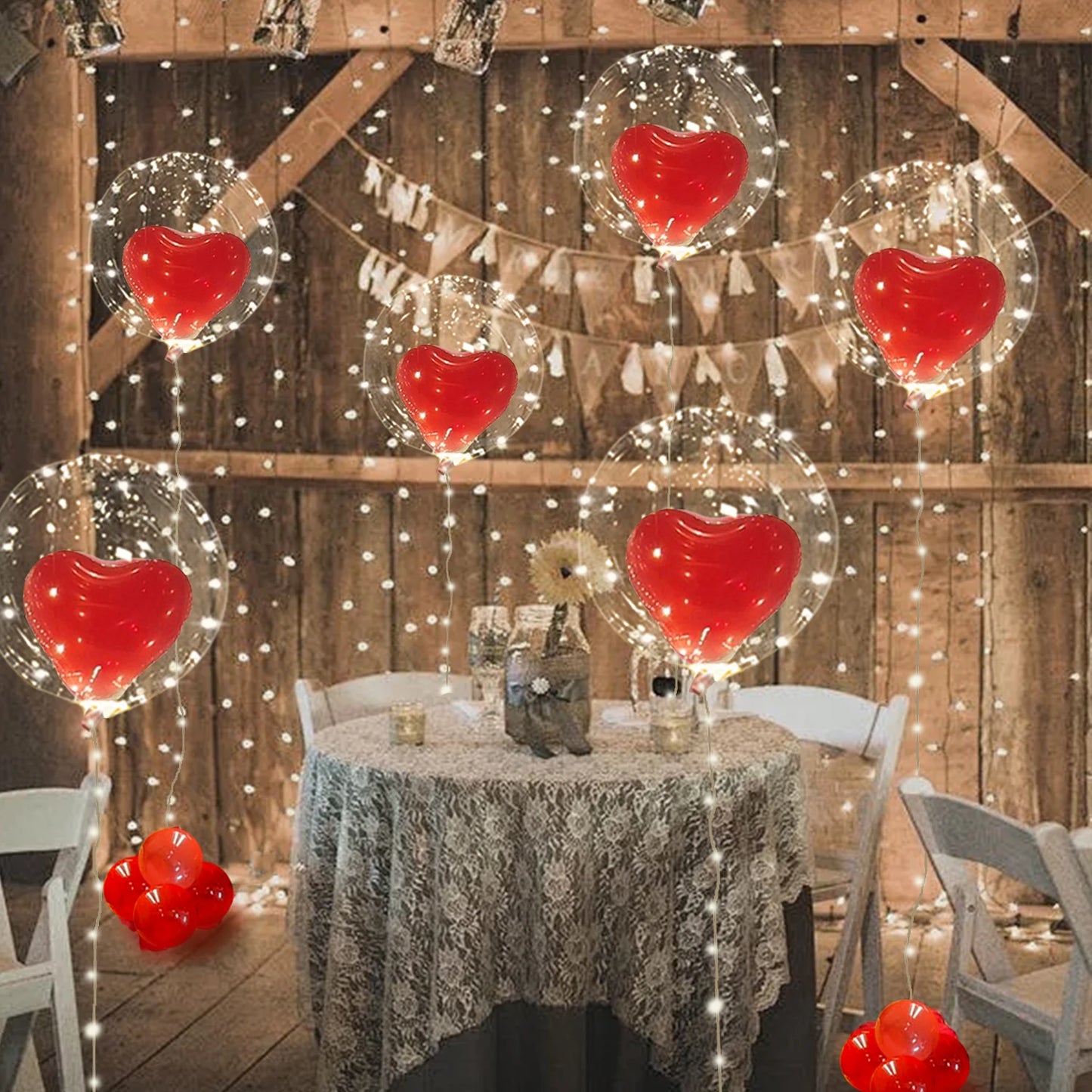 Led Luminous String Lights, Transparent Wave Balloon, Red Heart-Shaped Balloon Suitable - Diachris