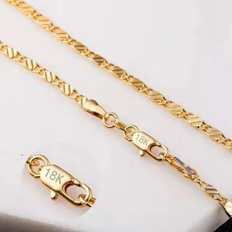 18k Gold Necklace 2MM 16/18/20/22/24/26/28/30 Inch Side Chain Necklace - Diachris