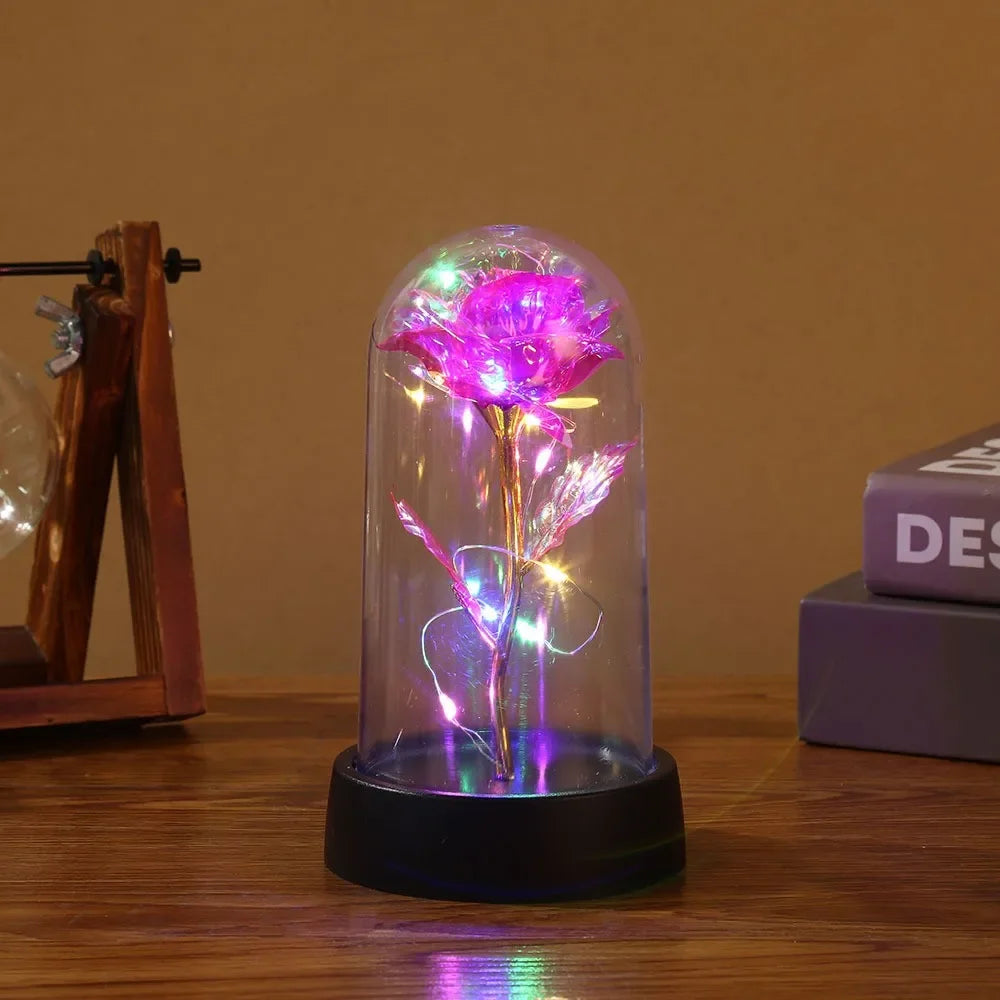 Rose LED Light Foil Flower In Glass Cover - Diachris