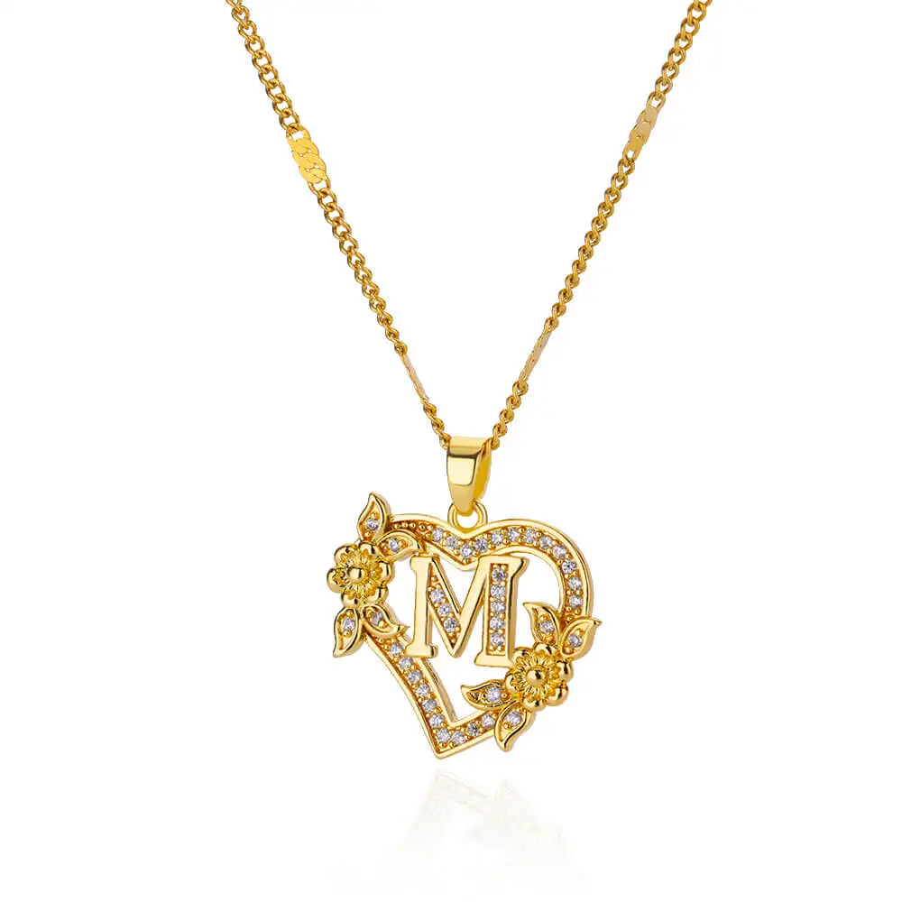 Zircon Flower Heart Initials Necklaces - Diachris