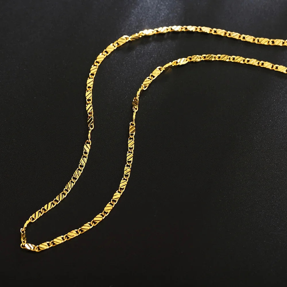 18k Gold Necklace 2MM 16/18/20/22/24/26/28/30 Inch Side Chain Necklace - Diachris