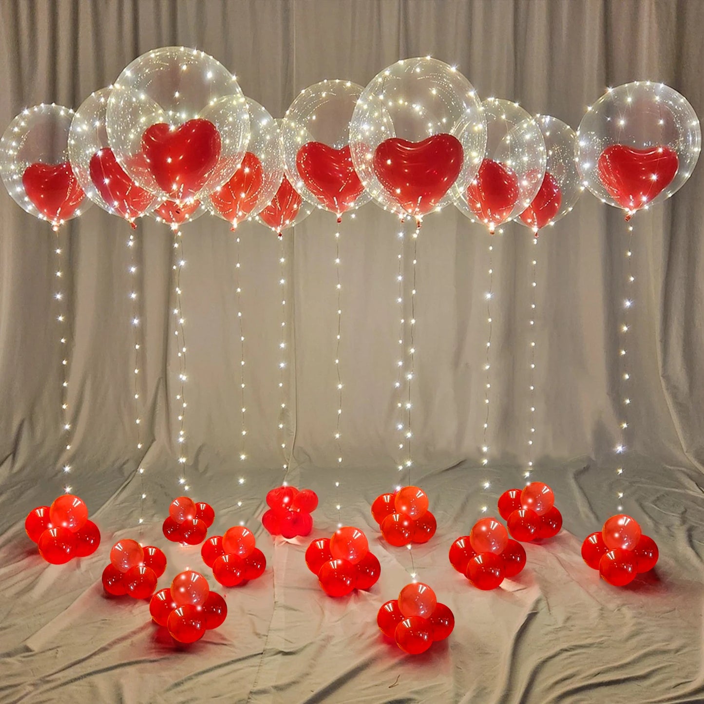 Led Luminous String Lights, Transparent Wave Balloon, Red Heart-Shaped Balloon Suitable - Diachris