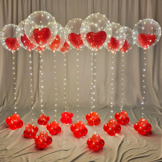 Led Luminous String Lights, Transparent Wave Balloon, Red Heart-Shaped Balloon Suitable - Diachris