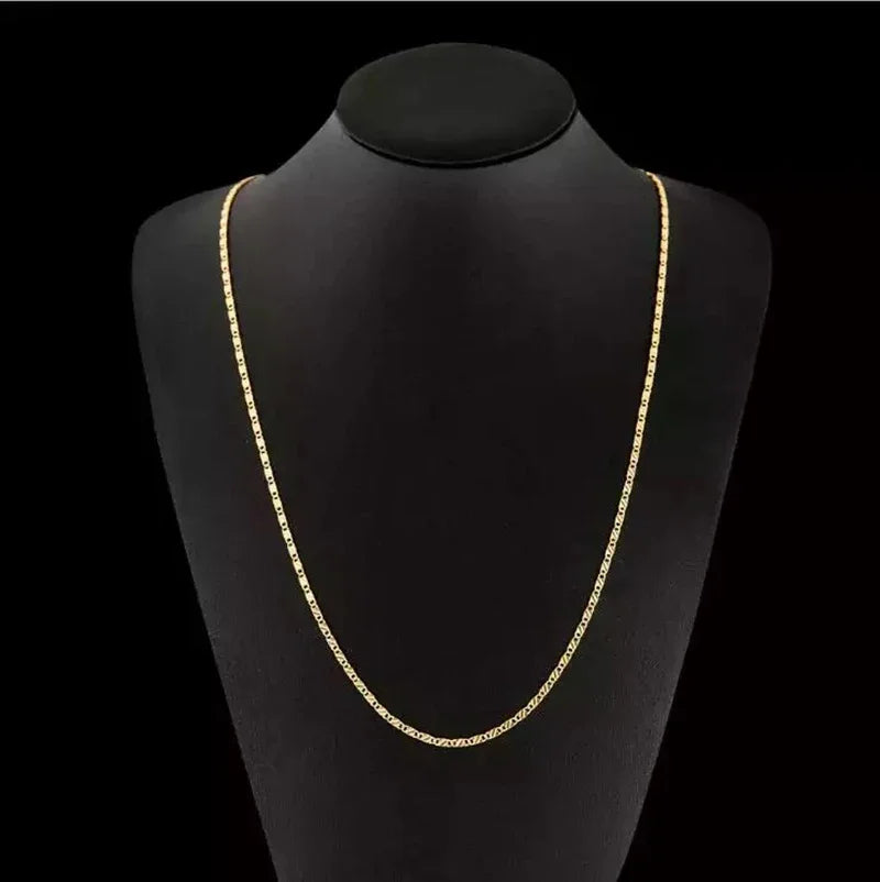 18k Gold Necklace 2MM 16/18/20/22/24/26/28/30 Inch Side Chain Necklace - Diachris