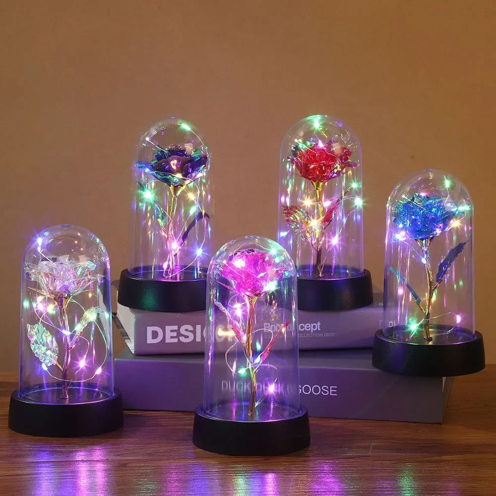 Rose LED Light Foil Flower In Glass Cover - Diachris