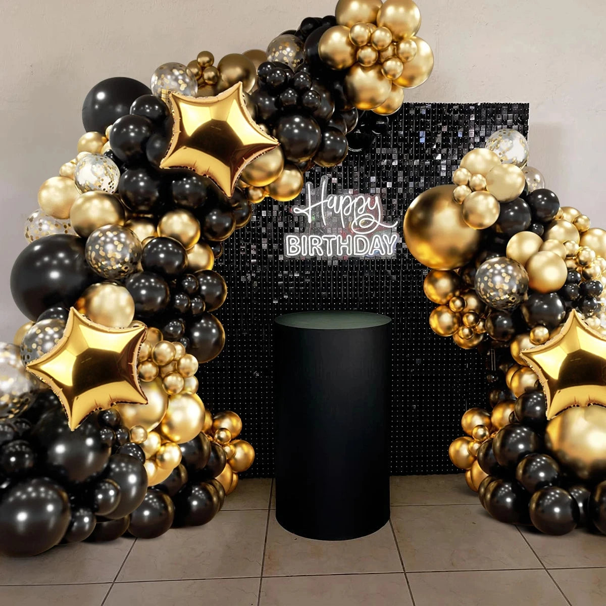 134Pcs Black Gold Balloon Garland Arch Kit - Diachris