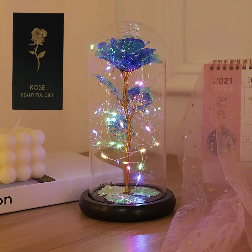 Rose LED Light Foil Flower In Glass Cover - Diachris